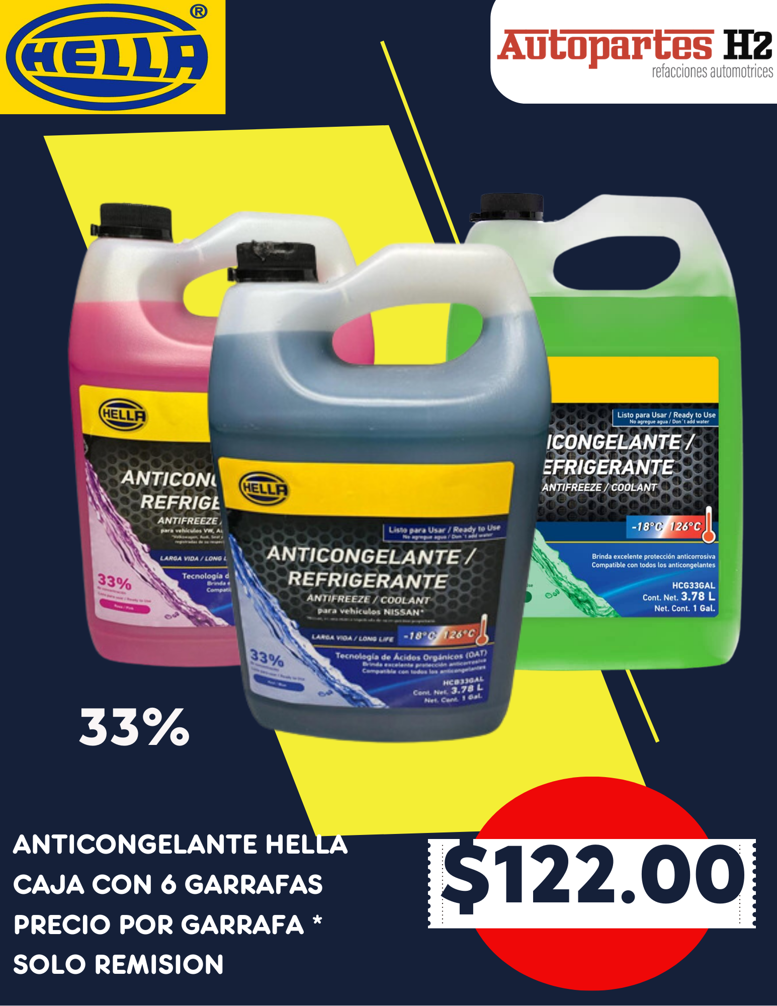 ANTICONGELANTE HELLA ROSA 3.7L GARRAFA